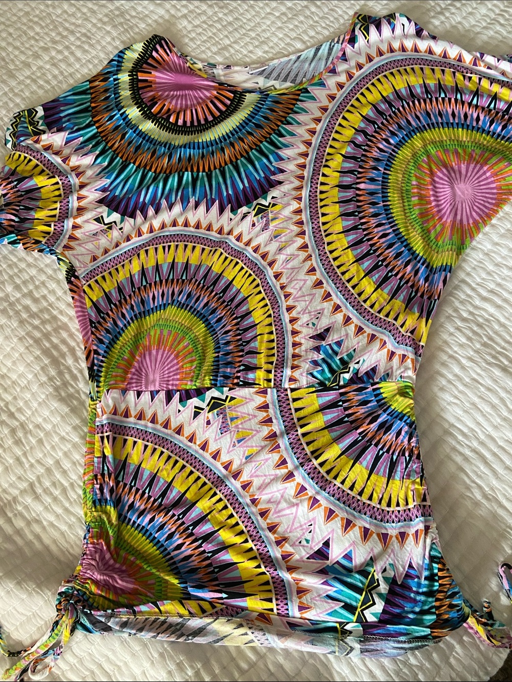 Lascana Women's Multicolor Geometric Tie-Hem Top Beach Coverup Tunic 8/10